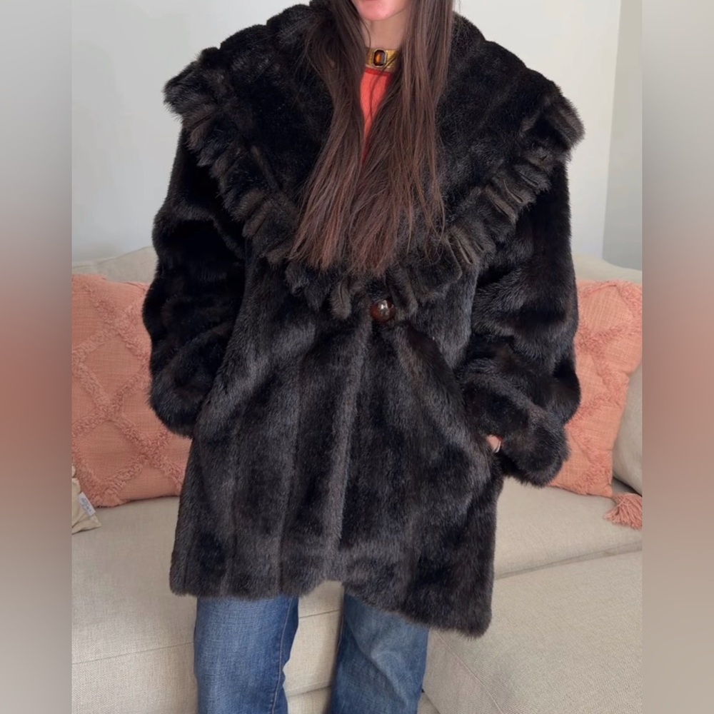 Donny Brook Vintage Faux Fur Coat US Made Chocolate Brown Jacket Sz M Mob Glam